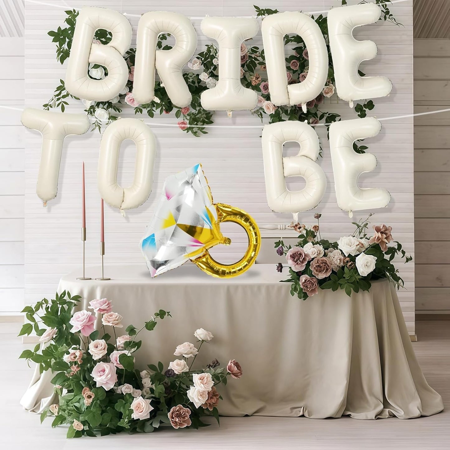 Beige Bachelorette Party Decorations, Cream White Sand Bride To Be Bridal Shower Letter Balloons Banner with Diamond Ring Mylar Foil Balloon for Engagement Wedding Photo Booth Hen Room Party Decor