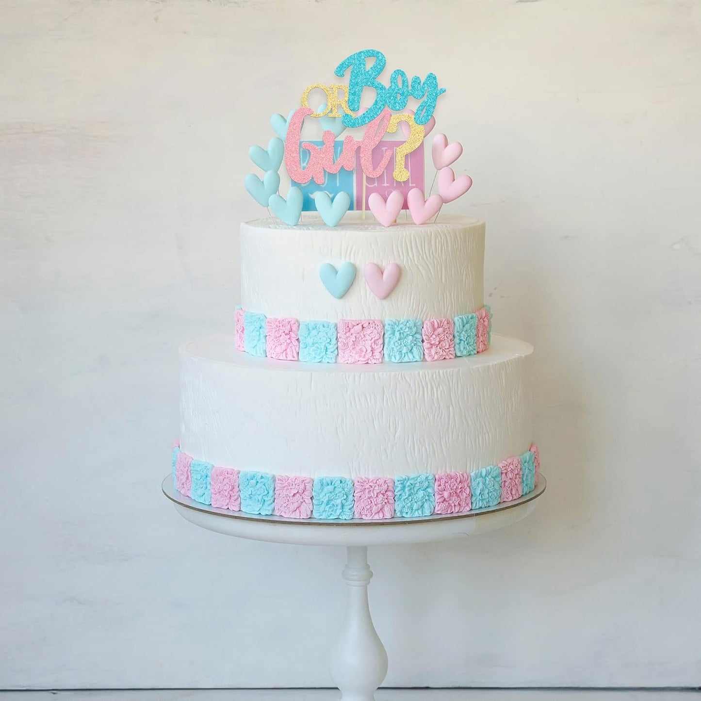 1Pc Boy or Girl Cake Topper Glitter Pink or Blue Cake Pick Gender Reveal Cake Decorations for Baby Shower Gender Reveal Theme Kids Boys Girls Birthday Party Decoration Supplies