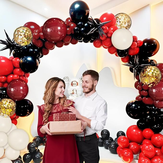 MEBAY Burgundy Black White Gold Balloon Arch Garland Kit, 147PCS Latex Balloons Different Sizes 18 12 10 5 inch for Valentines Wedding Bachelorette Birthday Mothers Day Graduation Party Decoration