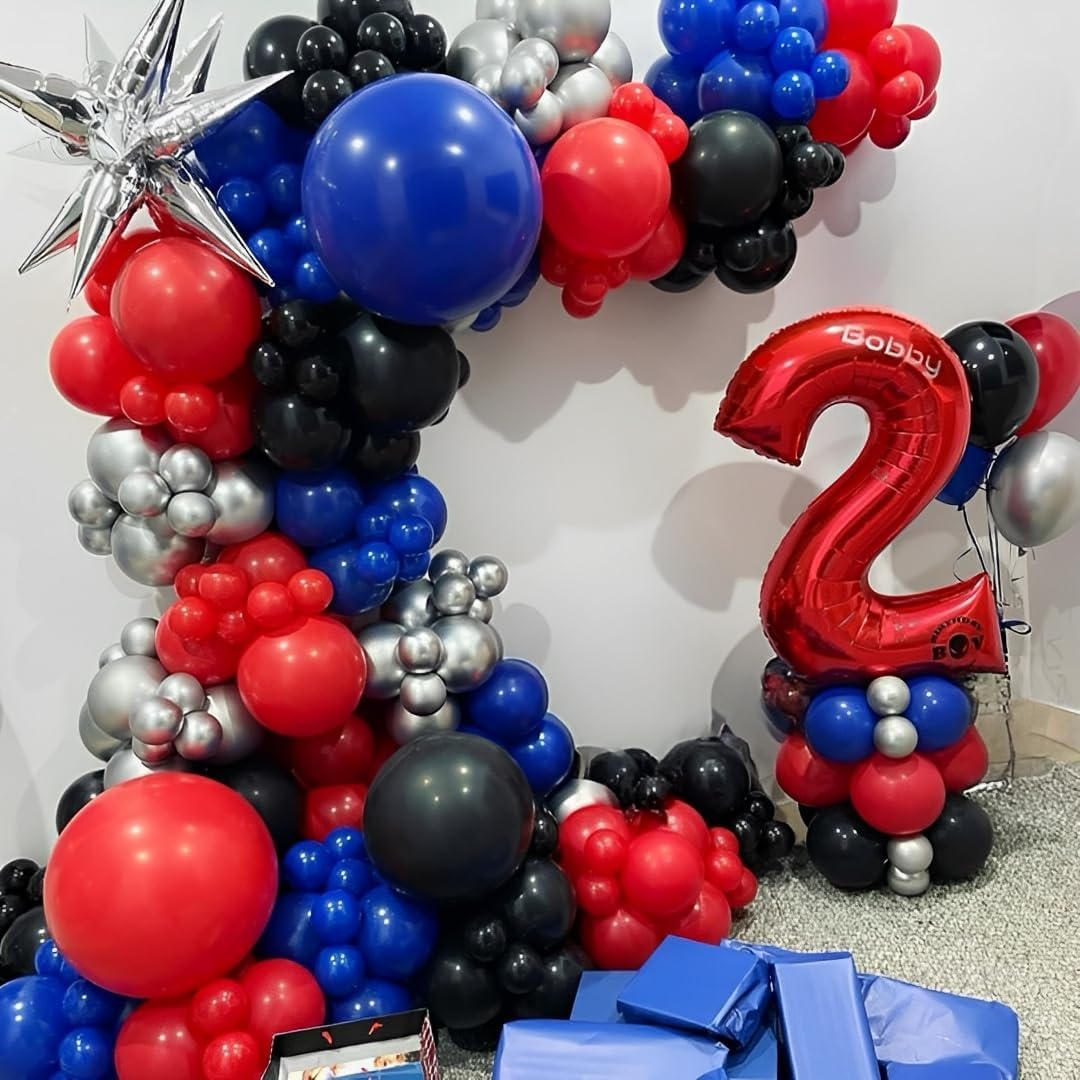 Black Red Blue Balloons, 50pcs 12 Inch Black Red Blue Silver Latex Balloons for Birthday Graduation Party Decorations