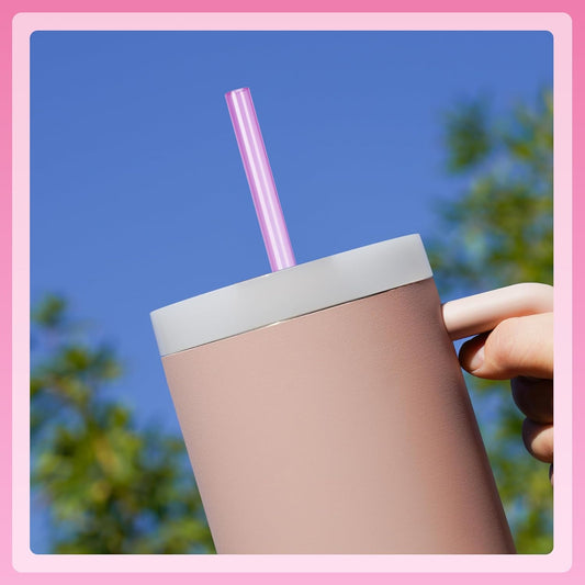 NiHome 12-Pack Plastic Reusable Drinking Straws for Stanley 40 oz 30oz 64 oz Tumbler, 6 Color 12 In Reusable Straws Fit for Stanley Cups w/ 2 Brushes, BPA-Free for Cold & Hot Beverages (Gradient Pink)