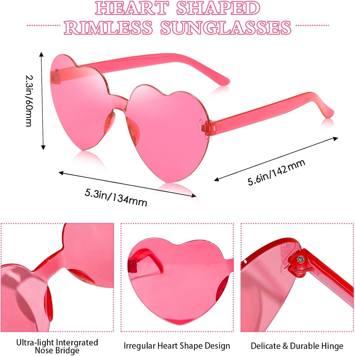 10/20 Pack Star/Heart Shape/Round/Butterfly/Cat Eye/Rectangle/Fire Rimless Tinted Party Sunglasses Color Glasses