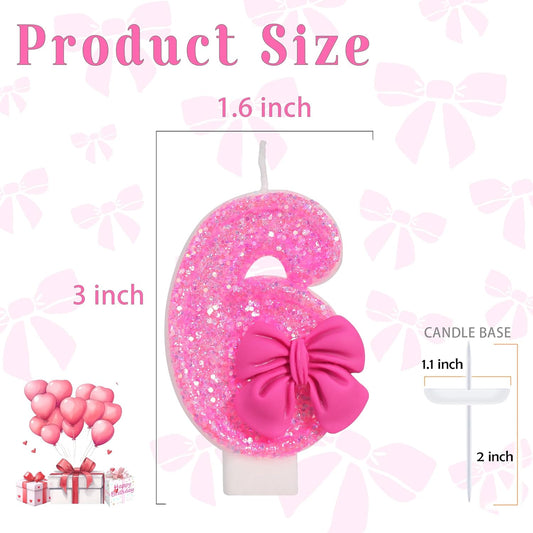 Birthday Candle for Cake, Rose Bow Number Cake Candles, 2.76 inch Number Happy Birthday Candle, Cake Topper Decoration for Birthday Party (Number 6)