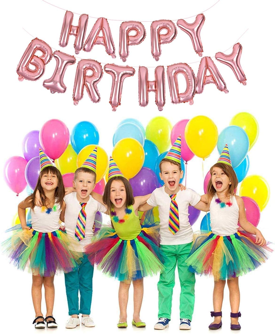 TONIFUL Rose Gold Happy Birthday Balloons Banner, 16 Inch Mylar Foil Letters Birthday Sign Banner Ballon Bunting Reusable for Girls Boys Kids & Adults Birthday Decorations and Party Supplies