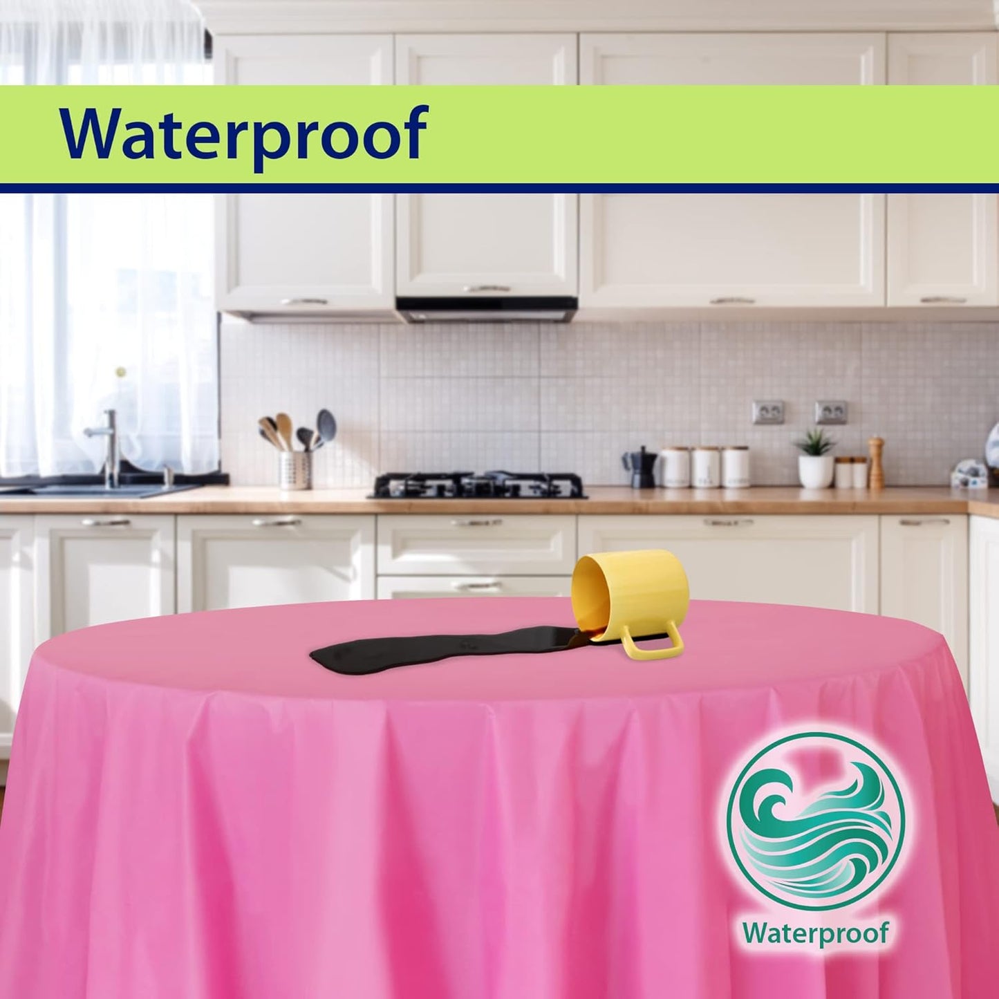 Pink Disposable Plastic Tablecloth for Round Tables (12 Pack) 84 inches Table Cloths for Parties, Events & Weddings, Indoors & Outdoors, Plastic Table Cover