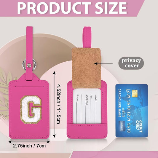 Personalized Initial Luggage Tags for Suitcases, Leather Chenille Letter Cute Luggage Tags with Privacy Name Card, Embroidered Travel Bag Backpack Tags Gifts for Women Kids Girls Teens(Rosered-G)