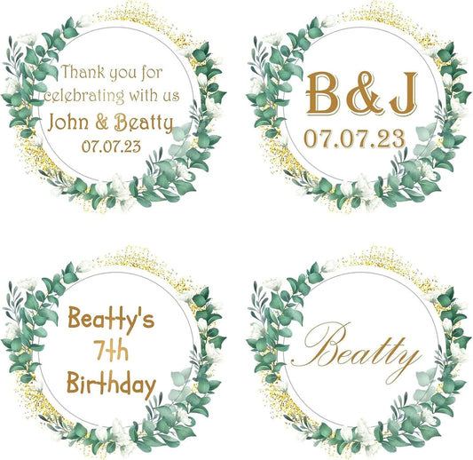 Custom Stickers for Weddings, Birthdays & Businesses - Personalized Labels with Your Logo - Waterproof, Fade and Heat Resistant - Pack of 100-1000 (Wreath V, 2.5 Inch)