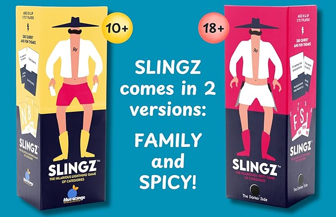 Slingz by Blue Orange Games, Fast and Hilarious Word Card Party Game of Categories for Ages 10 & Up, 2 to 7 Players