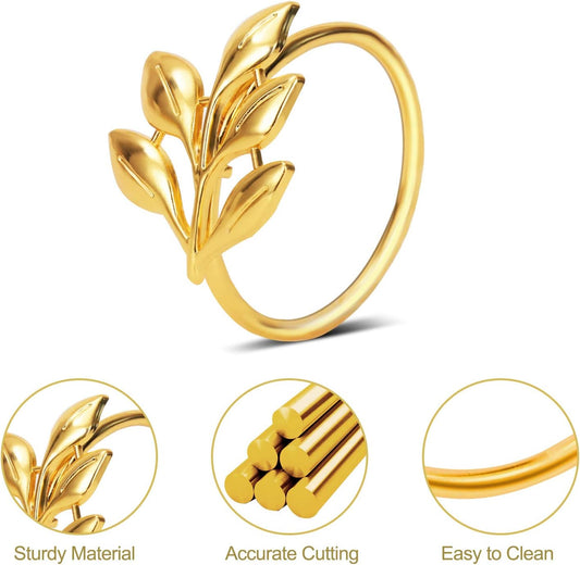 KPOSIYA Set of 20 Leaf Napkin Rings Metal Gold Napkin Holder Table Napkin Rings for Dinning Table Parties Everyday (Ye Zi-Gold 20)