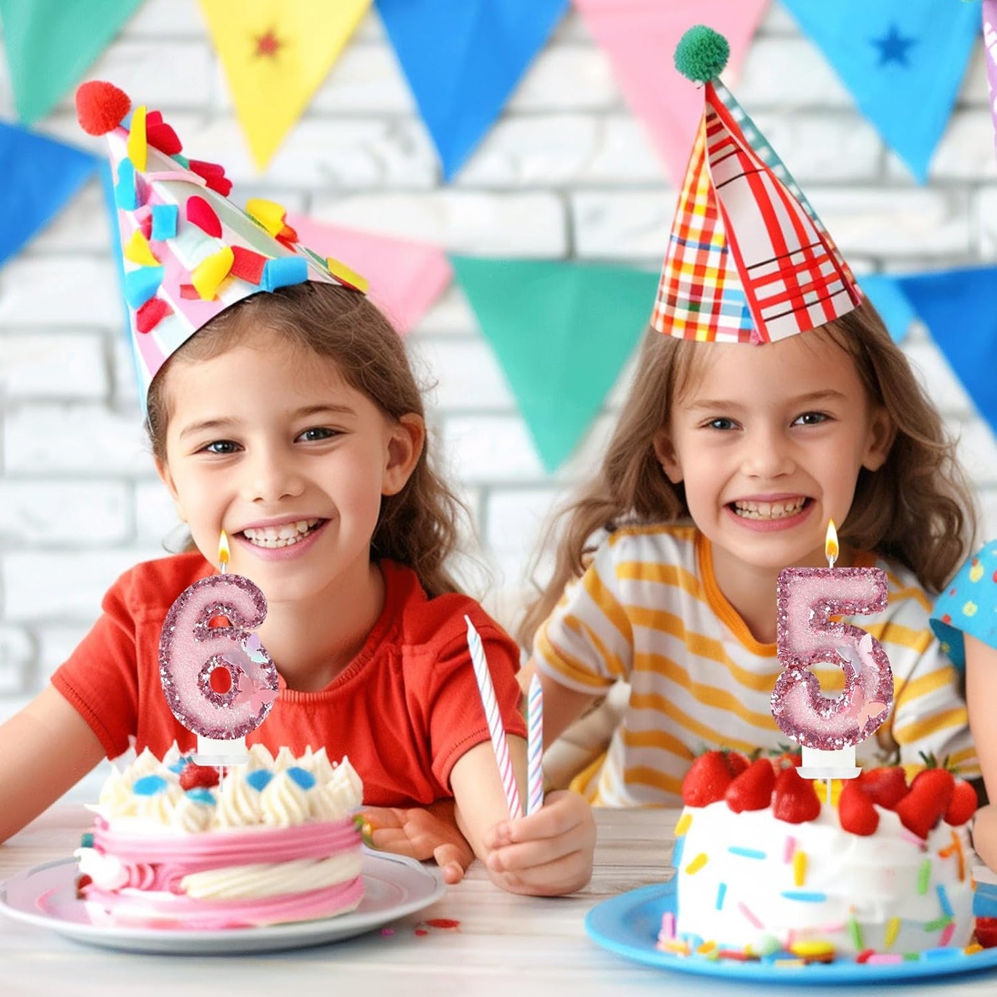 6th Birthday Candles,Glitter Butterfly Cake Toppers Pink Sequins Wedding Numeral Cupcake Decorations,Suitable for Girl and boy Wedding Cakes, Party Celebrations, Birthday Decorations