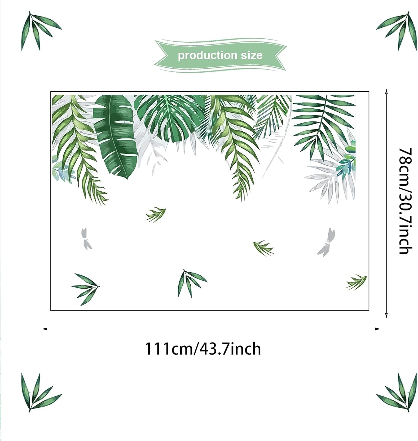 Green Tropical Palm Tree Leaves Wall Stickers, KALYLOC Waterproof Tropical Green Leaf Plants Wall Decal, Peel and Stick Nature Jungle Wall Decor for Living Room Bedroom Door Decoration (A)