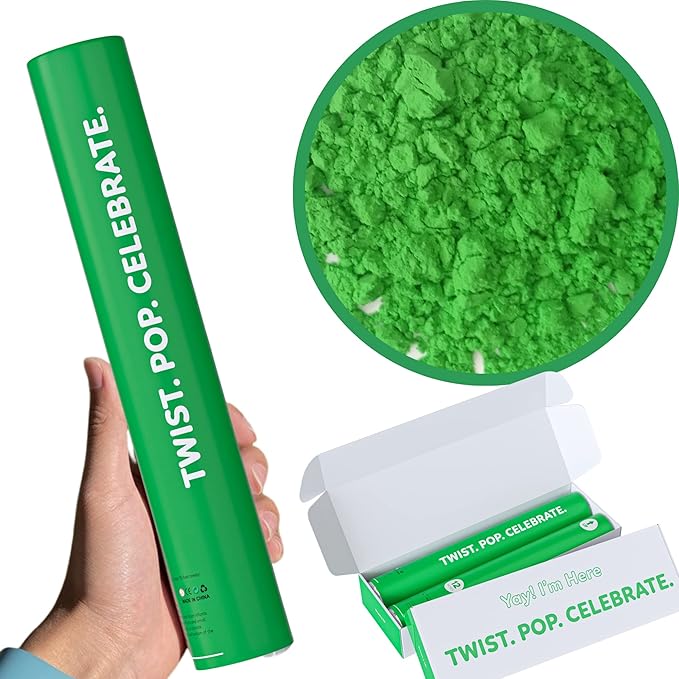 Green Powder Cannons Smoke Bombs Biodegradable Poppers | 2 Pack | Launch 25 ft Far | 12 inch | Decorations For Photoshoots, Gender Reveal, Celebrations, Festivals, and Parties | TUR Party Supplies