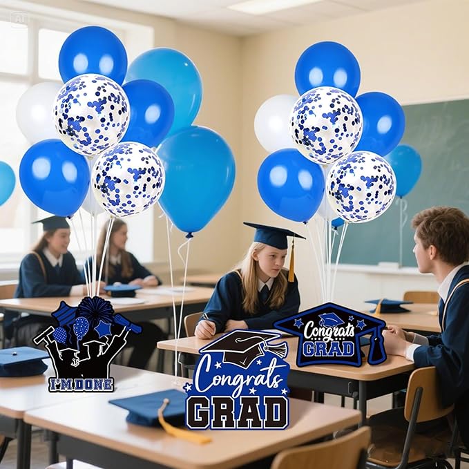 6 Sets Blue Graduation Balloon Stand Kit for Table Decorations Class of 2025 Congrats Grad Table Centerpiece Grad Prom Themed Decoration for Grad School & College Ceremonies Party Supplies