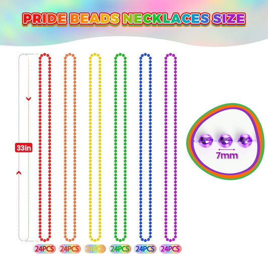 SHAOQINLIN 144 PCS Pride Bead Necklace, Pride Accessories, LGBTQ Rainbow Beads Necklaces Bulk, Pride Beads Stuff for Gay Lesbian Pride Month Parade Throws in 6 Colors