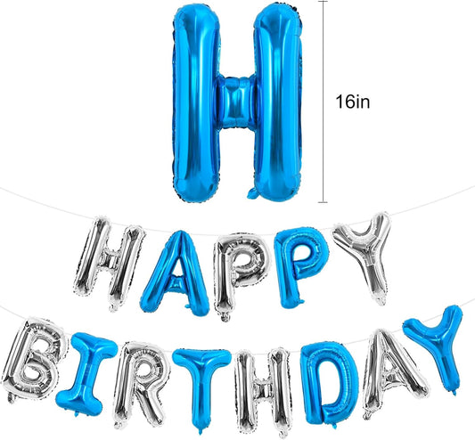 TONIFUL Happy Birthday Balloons Banner 16 Inch Mylar Foil Letters Birthday Sign Reusable for Girls Boys Kids & Adults Birthday Party Decorations Supplies(Navy Blue Silver)