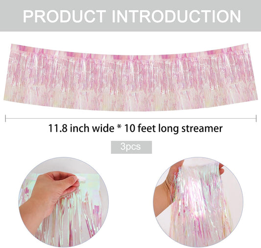 BEISHIDA 3 Packs Metallic Foil Fringe Garland Shining Transparent Wall Hanging Tinsel Fringe Banners for Car Floats Bridal Shower Wedding Birthday Easter Graduation Holiday Party Decoration(30 Feet)