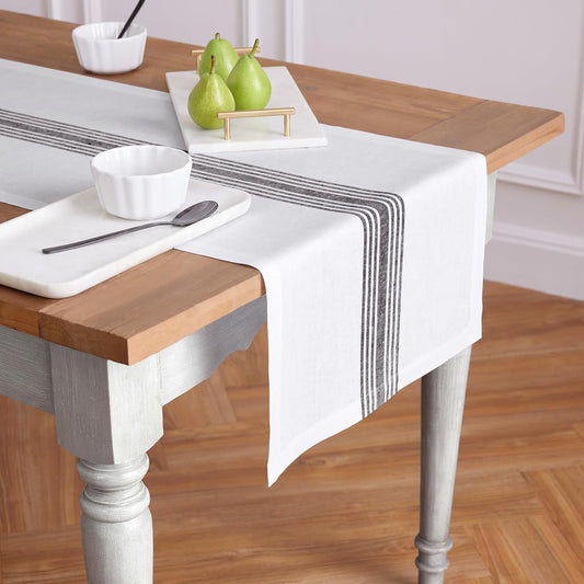 Solino Home Linen Table Runner 120 Inches Long - 100% Pure Linen Farmhouse Black and White Table Runner 18 x 120 Inch Ideal for Dining, Fall, Autumn, Halloween, Thanksgiving