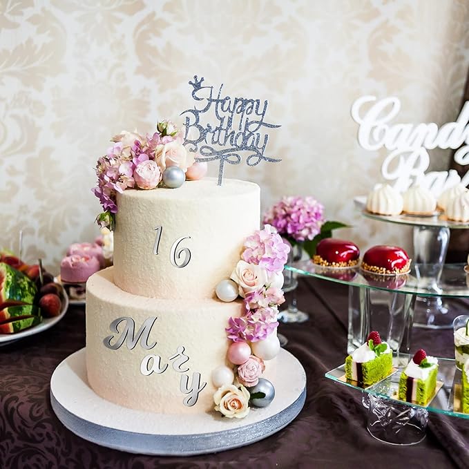 Jspupifip 64 Pcs Acrylic Letters Cake Alphabet Numbers Topper, Mirror Number 0-9 and Alphabet A-Z Personalized Cake Picks Decor Anniversary Wedding Baby Shower Party Supplies(Silver)