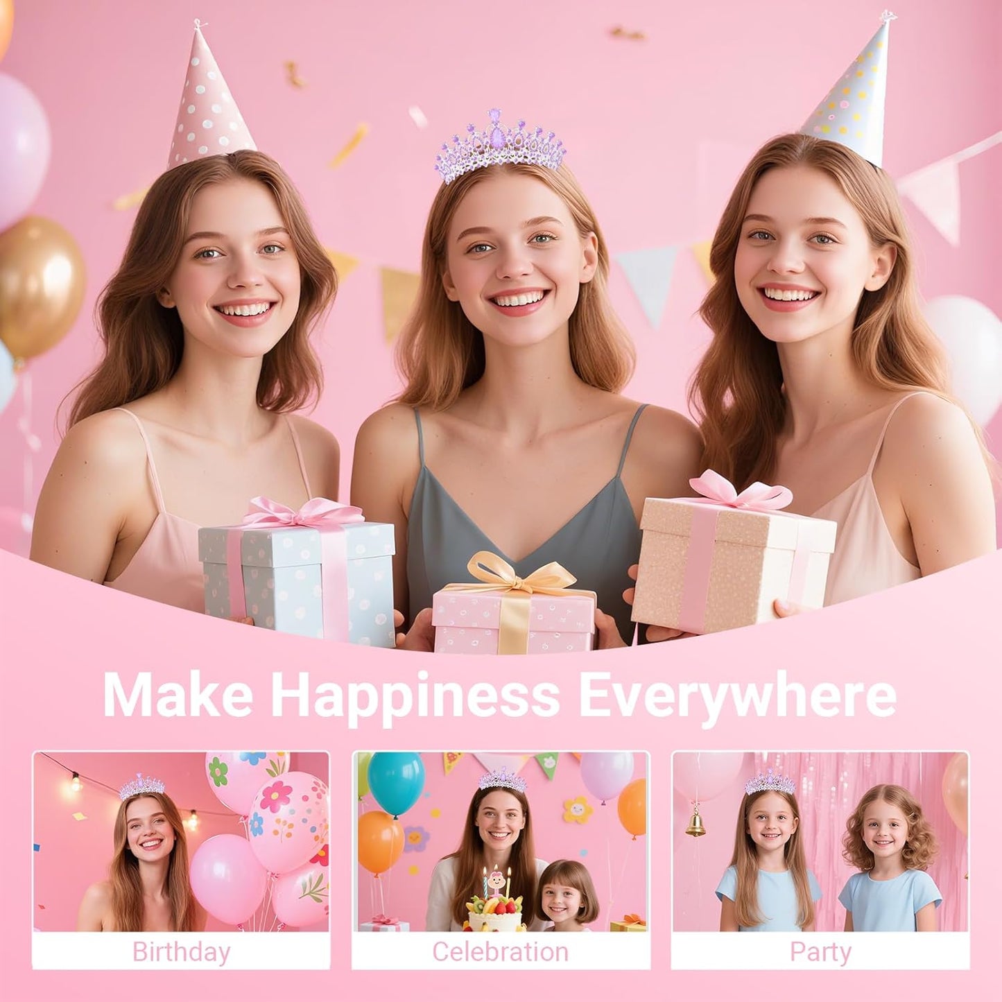 Birthday Tiara and Crown with Sash, Birthday Tiara for Women Party (Purple)