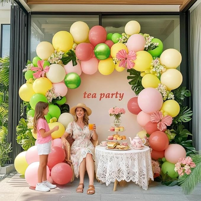 Dusty Pink Green Yellow Balloon Garland Double Stuffed Pastel Light Yellow Green Blush Pink Balloon Arch Kit for Wildflower Spring Birthday Baby Shower Fairy Flower Tea Party Decor