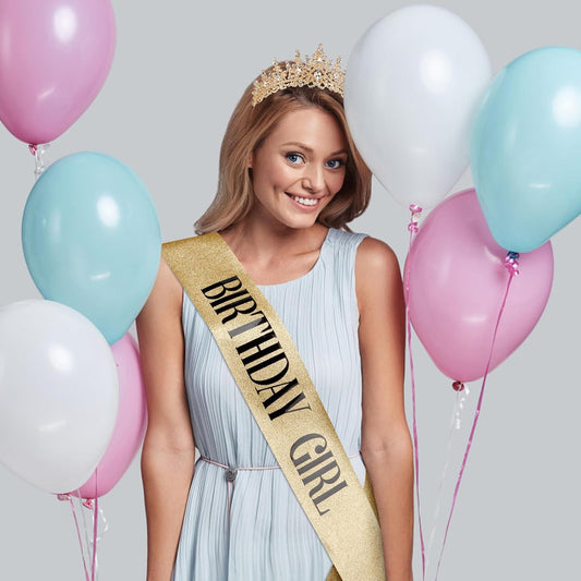 COCIDE Birthday Girl Sash and Crowns for Women - Crystal Birthday Sashes for Party Decoration