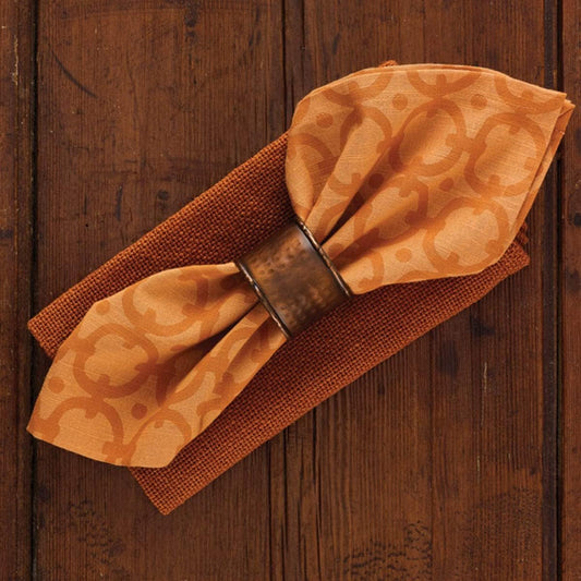 Park Designs Hammered Copper Napkin Ring Set of 4 | Rustic Metal Napkin Holders with Handcrafted Textured Finish | Farmhouse & Elegant Dining Table Decor | Durable Iron Design