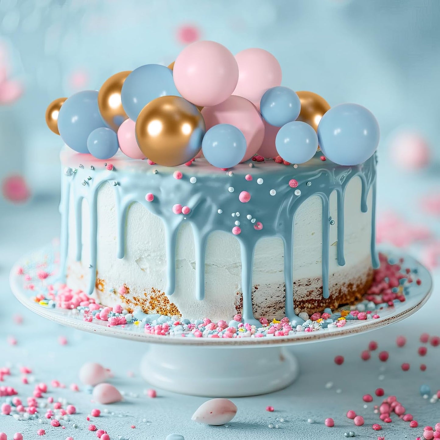 75 Pcs Cake Balls Topper Decorations Foam Cupcake Topper Mini Balloon Cake Topper Balls Cake Picks for Cake Deco Birthday Party Wedding(Blue,Pink,Gold)