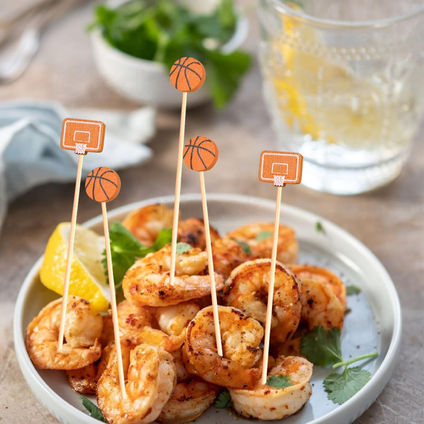 Basketball Cocktail Picks 5” Basketballs Topper Decorative Tip Decoration Toothpicks Skewers Sticks for Appetizers Sandwich Food, Senior Night March Madness Decorations Birthday Themed Party Supplies
