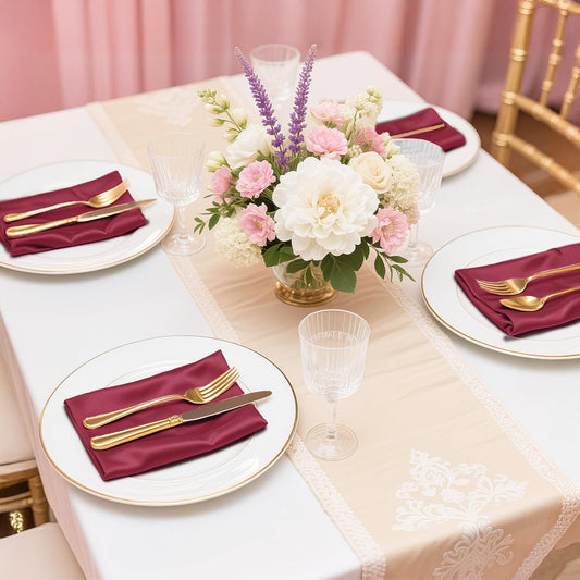 Bailarina 120 Pack Burgundy Satin Napkins,17x17 Inches Wedding Napkins Square Soft Silky Table Napkins Bulk Decorative Elegant Cloth Napkin for Party Decoration, Banquet,Wedding,Graduation