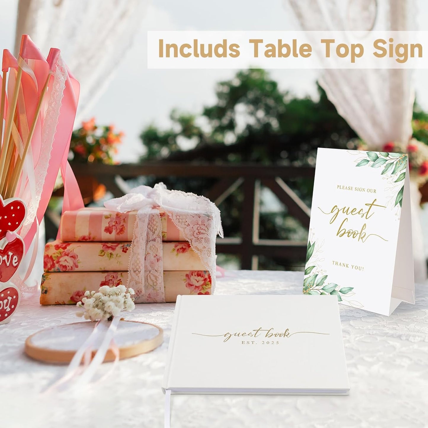 Wedding Guest Book with Personalized 2025 Year - Linen Photo Guest Book for Wedding Reception Bridal Shower Guests to Sign - 100 Pages Blank and Lined Acid Free Paper (Beige,)
