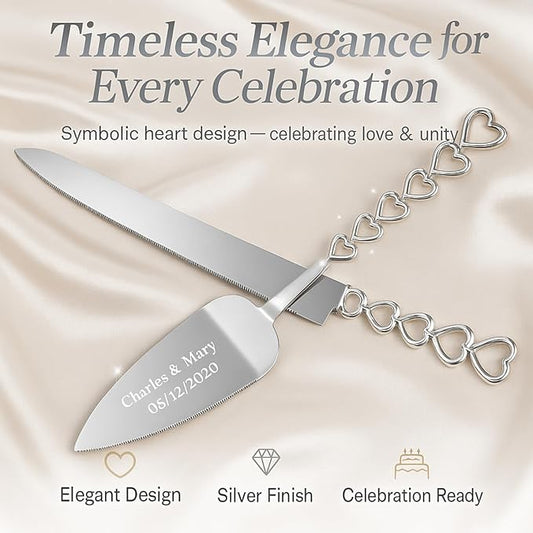 GIFTS INFINITY Personalized Wedding Cake Knife and Server Set with Engraving – Cake Cutting Utensil Set, Keepsake Gift for Wedding, Anniversary, Reception, Birthday & Other Occasions (HT-101)