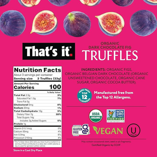 That's it Organic Dark Chocolate & Fig Truffles. 100% Plant-Based, Vegan, Gluten-Free, All Natural (3 Pack)