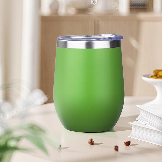 12oz Stemless Wine Tumbler with Lid Double Wall Insulated Wine Cup Stainless Steel Glasses Tumbler with Straw Insulated cocktail Tumbler Coffee Mug for Hot and Cold Beverages (Multicolor-4,4Pack)