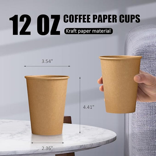 180 Pack 12 OZ Paper Cups, Brown Kraft Disposable Paper Coffee Cups 12 oz, Unbleached Paper Cups for Hot/Cold Beverage Party, Picnic, Travel, and Events.
