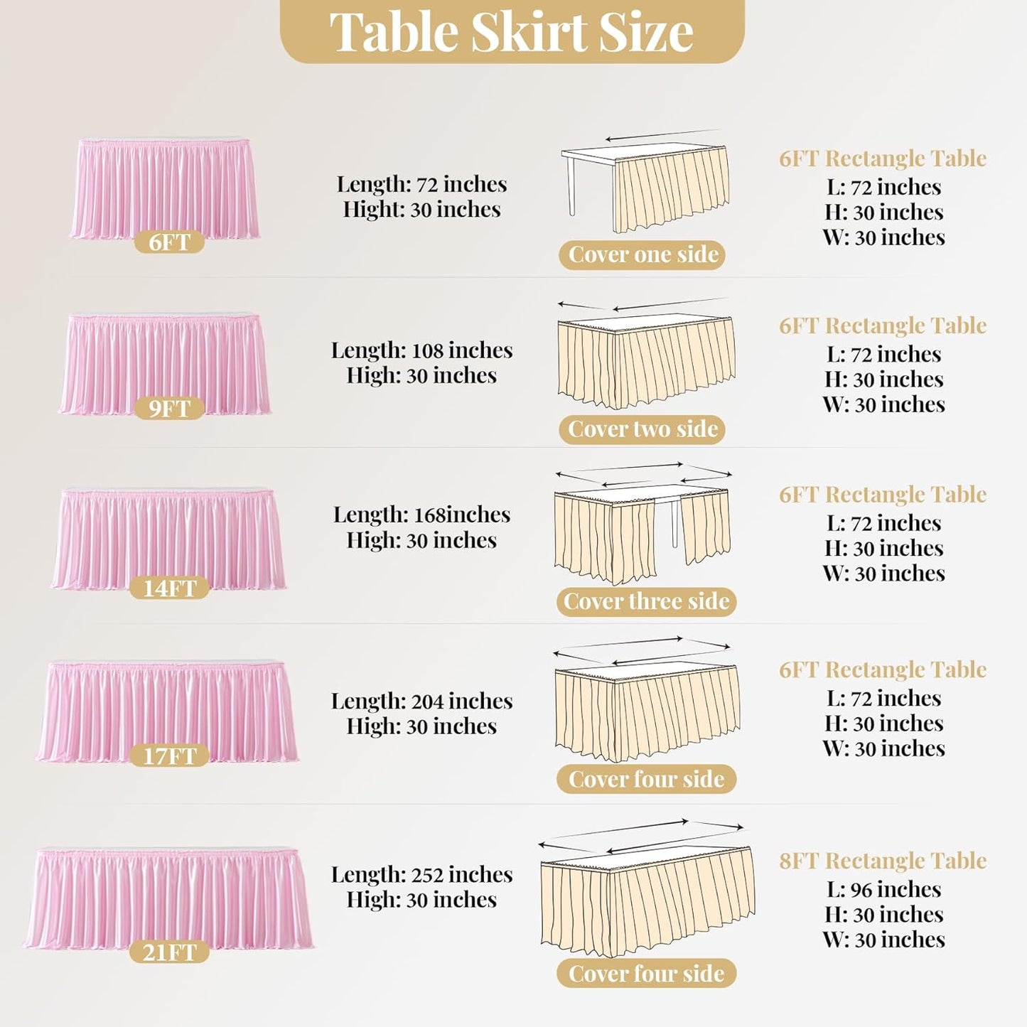 Wish Care 6ft Pink Satin Table Skirt for Rectangle Tables Wrinkle Free Glitter Desk Skirts Pleated Ruffle Table Cloth for Girls Birthday Baby Shower Theme Party Dessert Cake Table Skirting Decorations