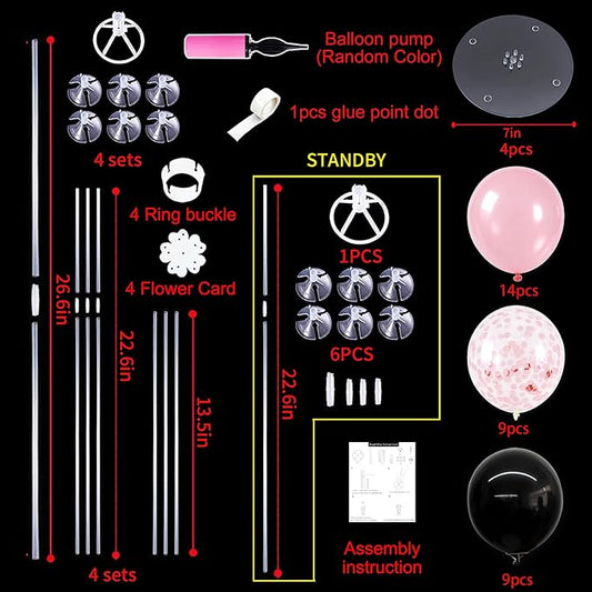 TONIFUL 4 Set Black Pink Balloon Centerpieces for Table,Balloon Stand Kit for Party Decor Sweet 16 18 21st 30 40 50 60 70th Birthday Decorations Anniversary Bridal Shower Graduation Decorations 2026