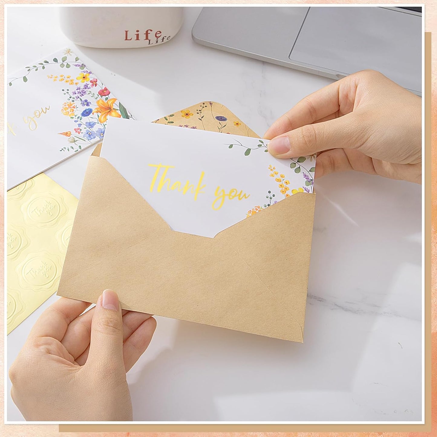 100 Pack Thank You Cards with Envelopes, 4x6 Inch Thank You Cards Bulk Blank Card Notes with Stickers Greeting Card for Wedding, Baby Shower, Bridal Shower, Birthday, Thanksgiving, Christmas
