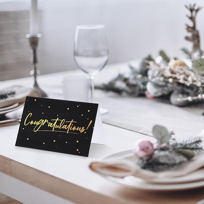 100 Pack Congratulations Cards with Envelopes All Occasion Congrats Greeting Card for Engagement,Business,Baby Shower,Wedding Graduation Party, 4 x 6 In(Black)