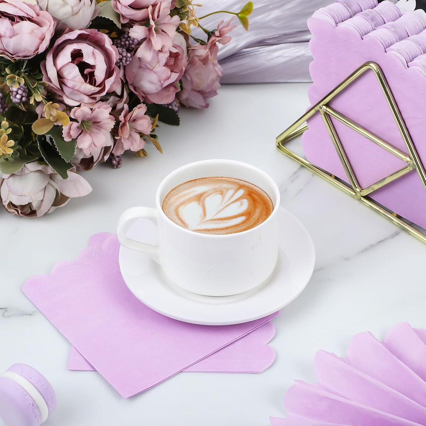 120 Pcs Purple Napkins,Scalloped Lavender Napkins Disposable Purple Cocktail Napkin Lilac Beverage Dessert Napkin for Birthday Wedding Bridal Baby Shower, 5 x 5 Inch