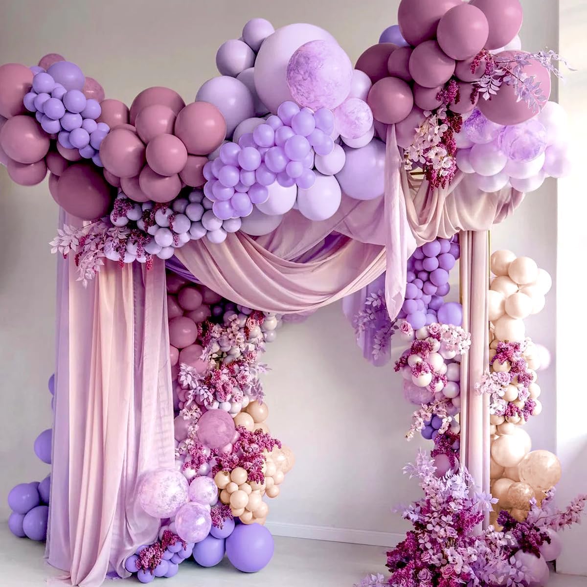 Boho Dusty Purple and Pastel Orange Balloon Garland Arch Kit, 160Pcs Purple Lavender Pastel Purple Balloons for Gender Reveal Wedding Birthday Bridal Baby Shower Bachelor Party Decorations