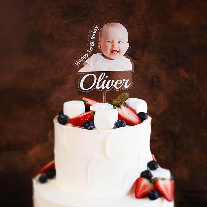 Custom Photo Cake Topper – Personalized Acrylic Cake Topper with Picture and Name, Printed Cake Sign Charm for Couples and Dessert Decoration