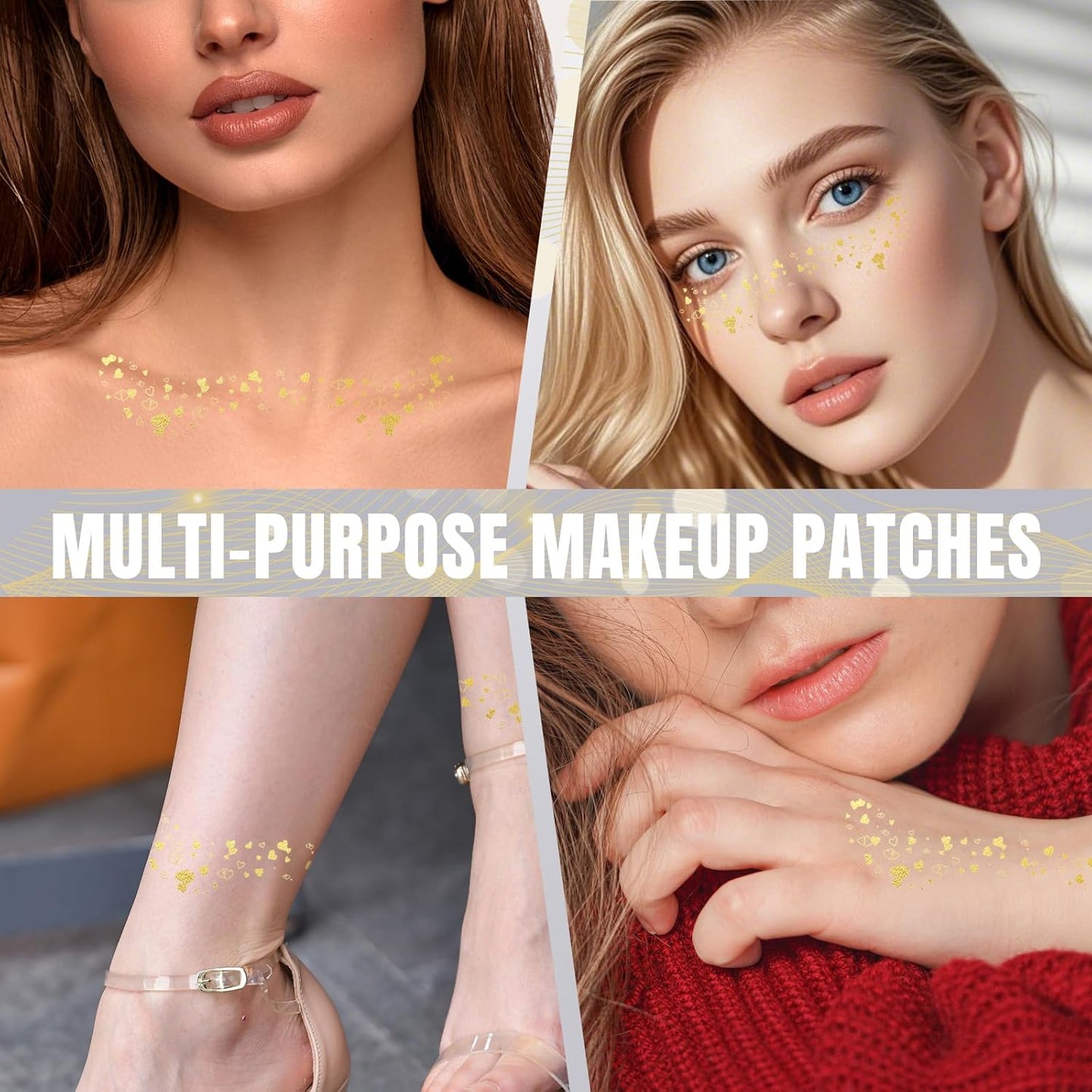 Glitter Freckles - 6PCS Glitter Freckles Face Tattoo, Gold Fake Freckles, Cute Face Jewels for Women, Waterproof Face Glitter for Kids, Easy to Use Face Glitter, Glow Up Makeup Patches