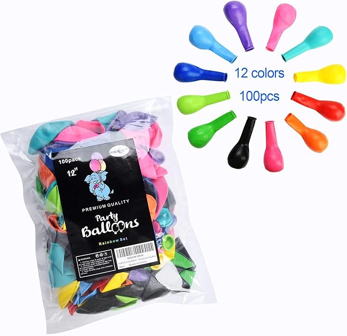 100PCS Party Balloons, 12 Inches Premium Assorted Colorful Balloons, Bulk Pack of Strong Latex Balloons for Birthday, Party, Christmas, Wedding, Anniversary and Vacation
