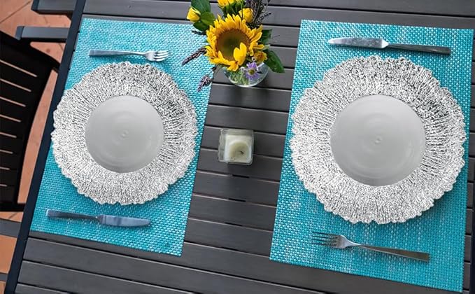 Coloch Set of 12 Plastic Charger Plates, 13" Reusable Reef Serving Chargers for Dinner Plate Round Shiny Decorative Charger Plate for Wedding, Catering, Parties, Restaurant, Home Dinner Use (Silver)