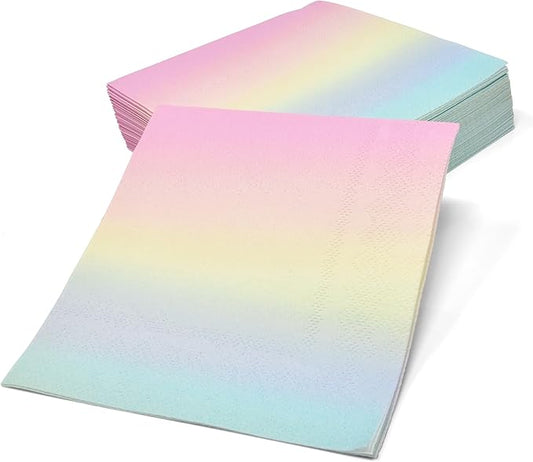 Gift Boutique 100 Count Pastel Rainbow Cocktail Beverage Napkins Disposable Paper Ombre Dessert Napkin for Summer Spring Birthday Party Supplies