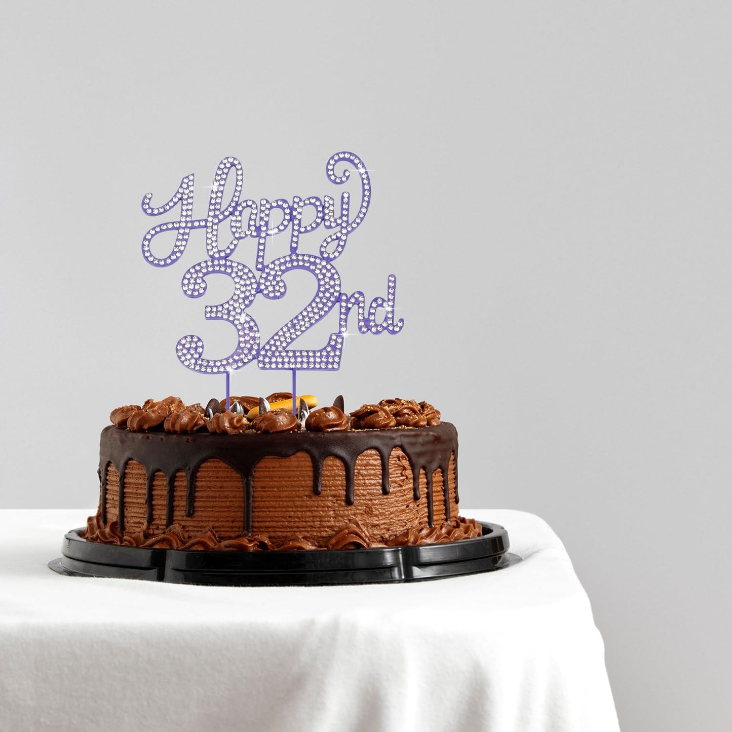 LASKYER Happy 32nd Birthday Purple Rhinestone Cake Topper - 32nd Birthday/Anniversary,Cheers to 32 Years Old Bday Party Metal Sparkly Centerpieces Decorations.