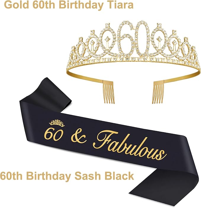 60th Birthday Decorations for Woman with Crown, Sash, Number Candles for Womens 60th Birthday Decorations