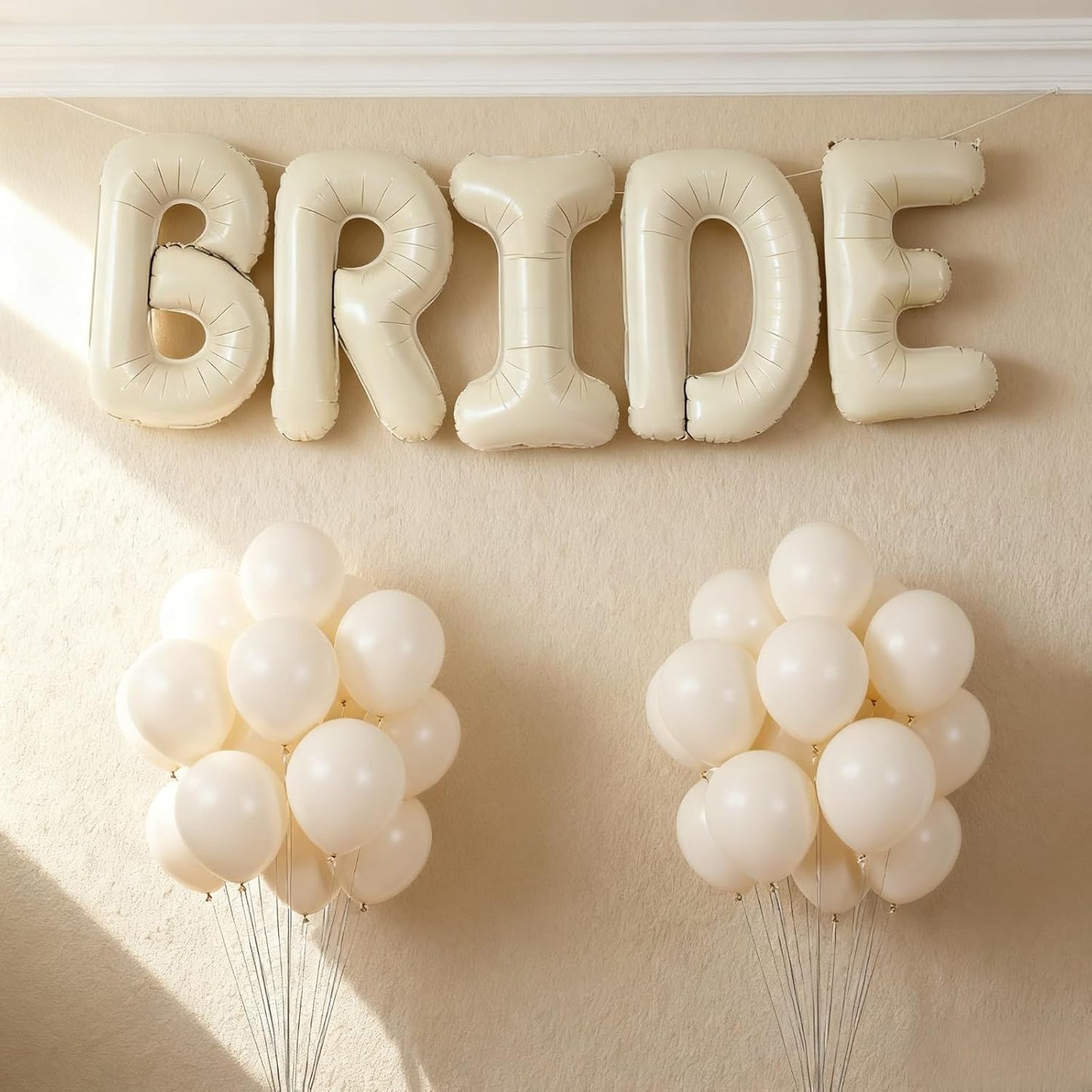 40Inch BRIDE Balloons-White Sand Balloons with Large Cream White BRIDE Foil Banner Letter Sign for Wedding Bridal Shower Engagement Bachelorette Party Decorations