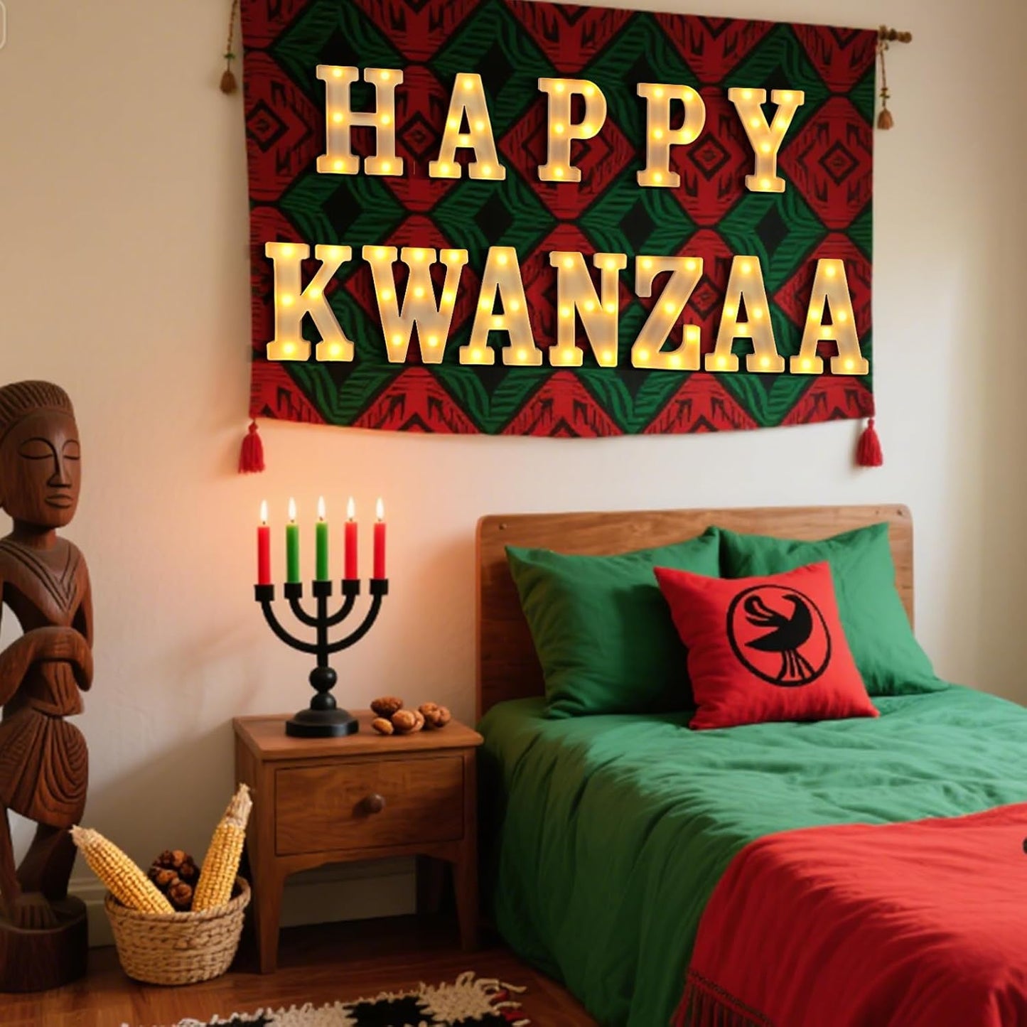 11 Pcs Happy Kwanza Large LED Letter Sign LED Lights Battery Powered Table Decorations for Party Favor Light Centerpiece Tabletop Decoration