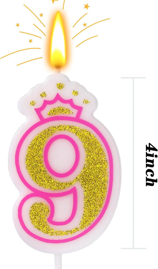 Birthday Number Candles, Number 9 Pink Giltter Candles for Cake, Candle Cake Topper with Sequins for Anniversary Celebrations Supplies (Number 9)